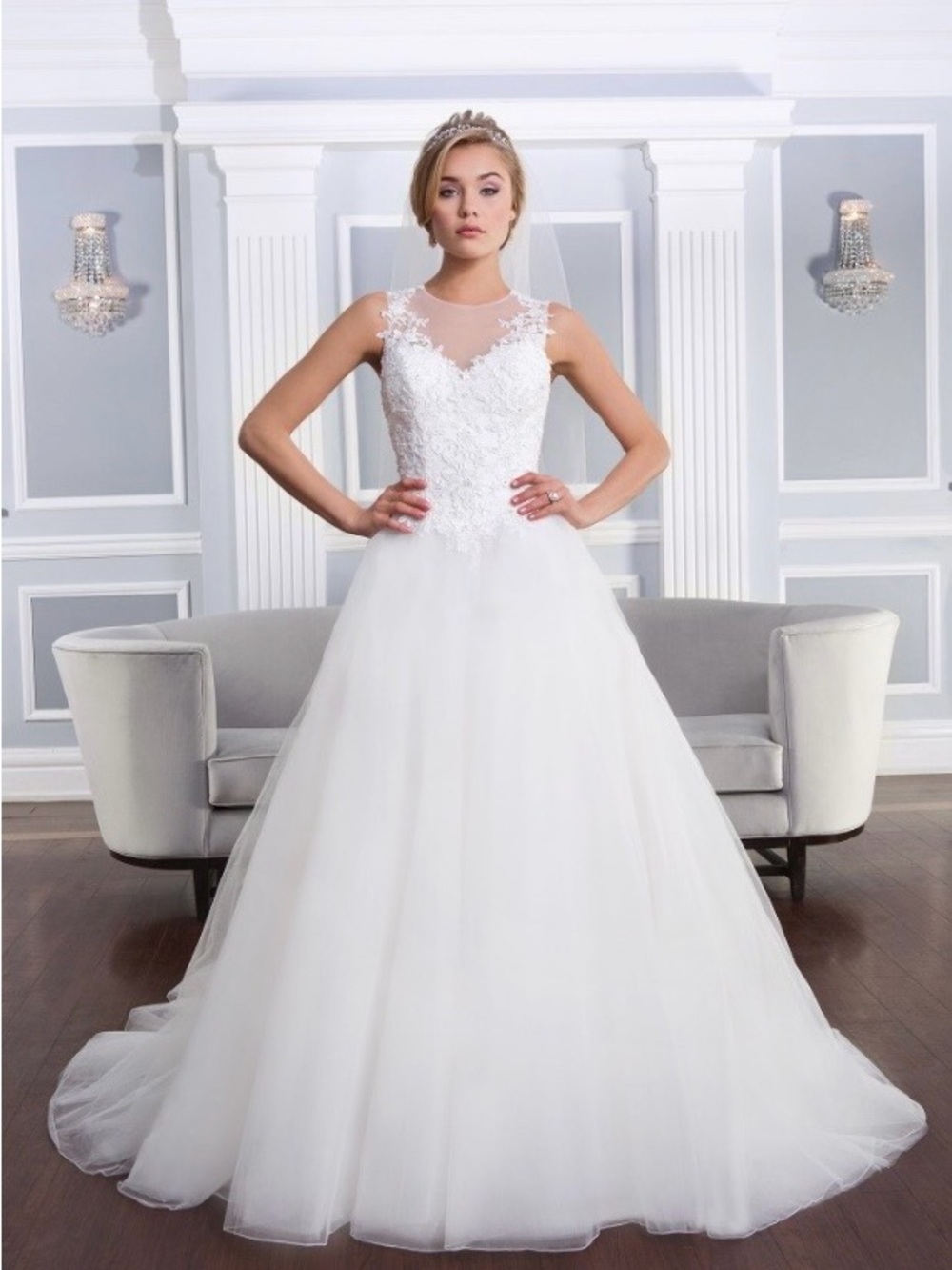 White Tiered Halter Embellished Bridal Gown